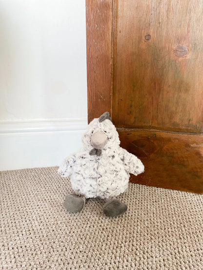 Curled Fur Fabric Grey Chicken Doorstop-3