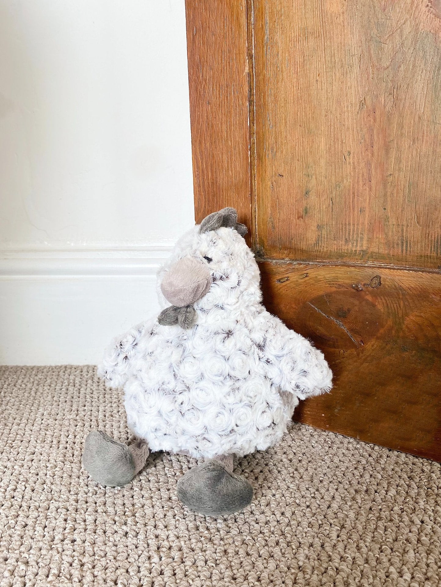 Curled Fur Fabric Grey Chicken Doorstop-2