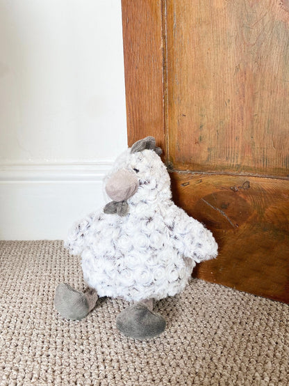 Curled Fur Fabric Grey Chicken Doorstop-2