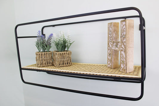 Large Wall Hanging Shelf Unit in Metal Weave Effect-0