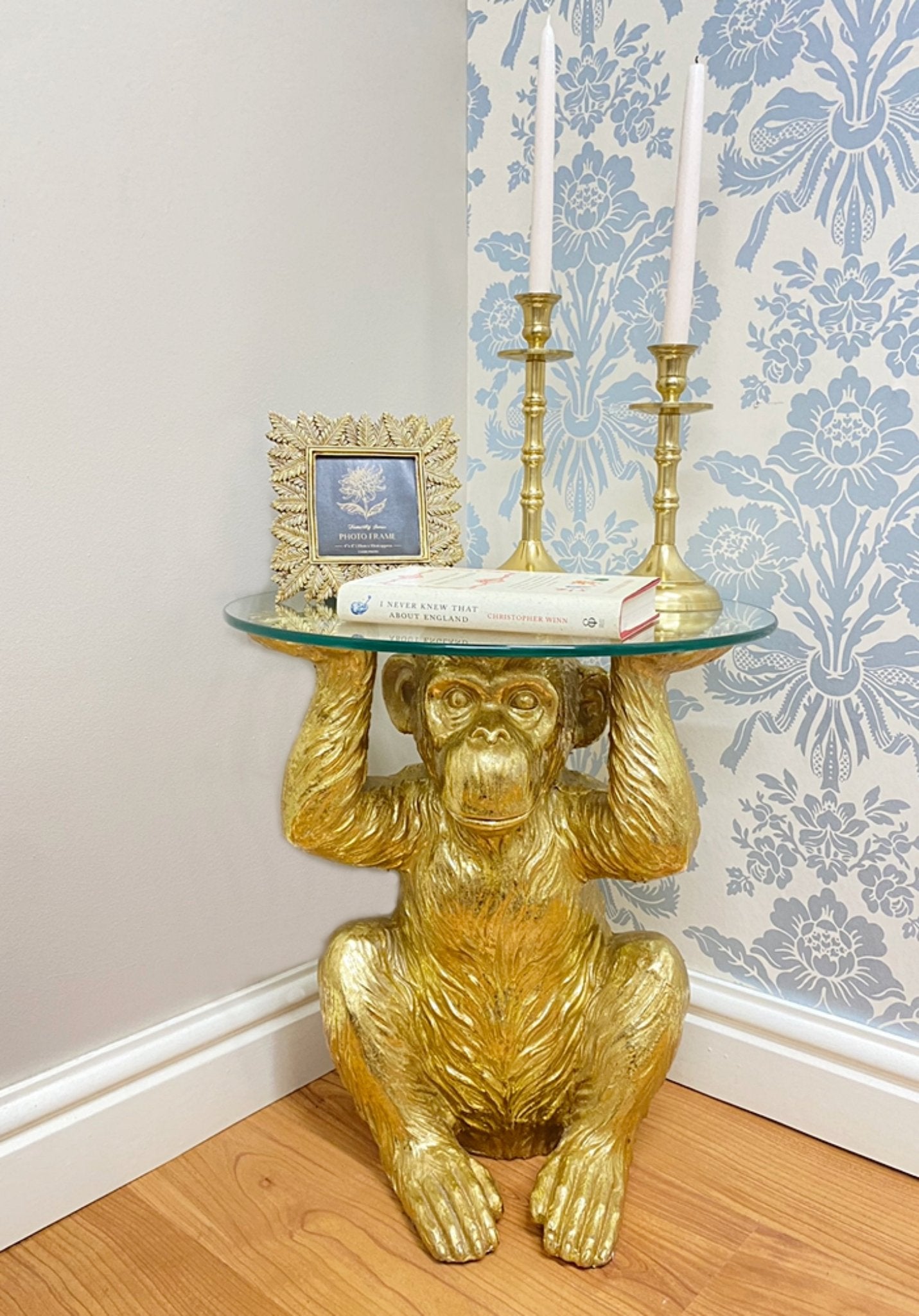 Gold Chimp With Glass Top Side Table-3