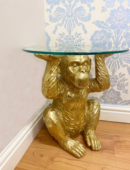 Gold Chimp With Glass Top Side Table-2