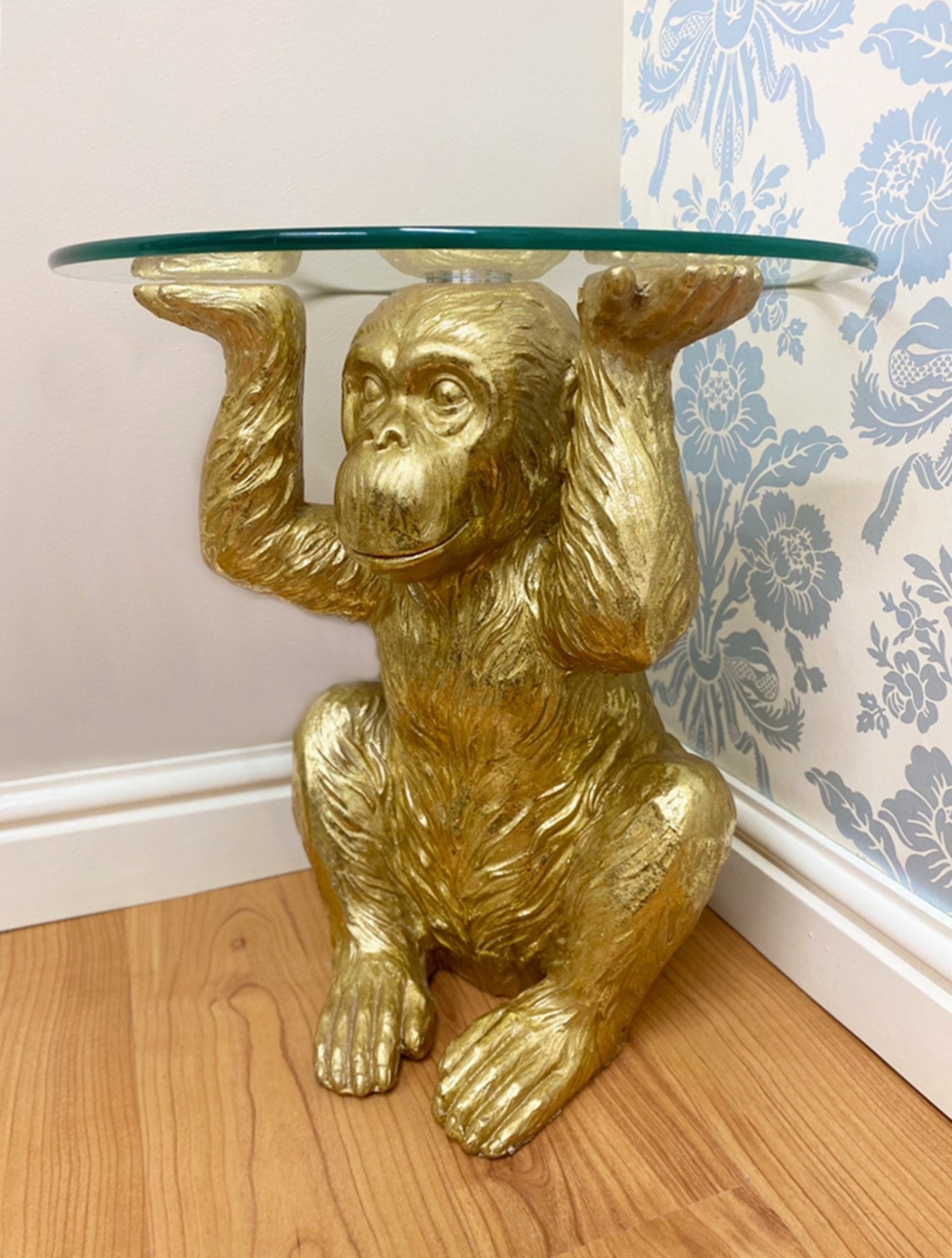 Gold Chimp With Glass Top Side Table-1