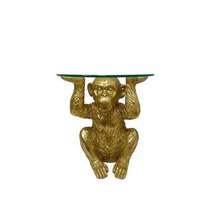 Gold Chimp With Glass Top Side Table-0