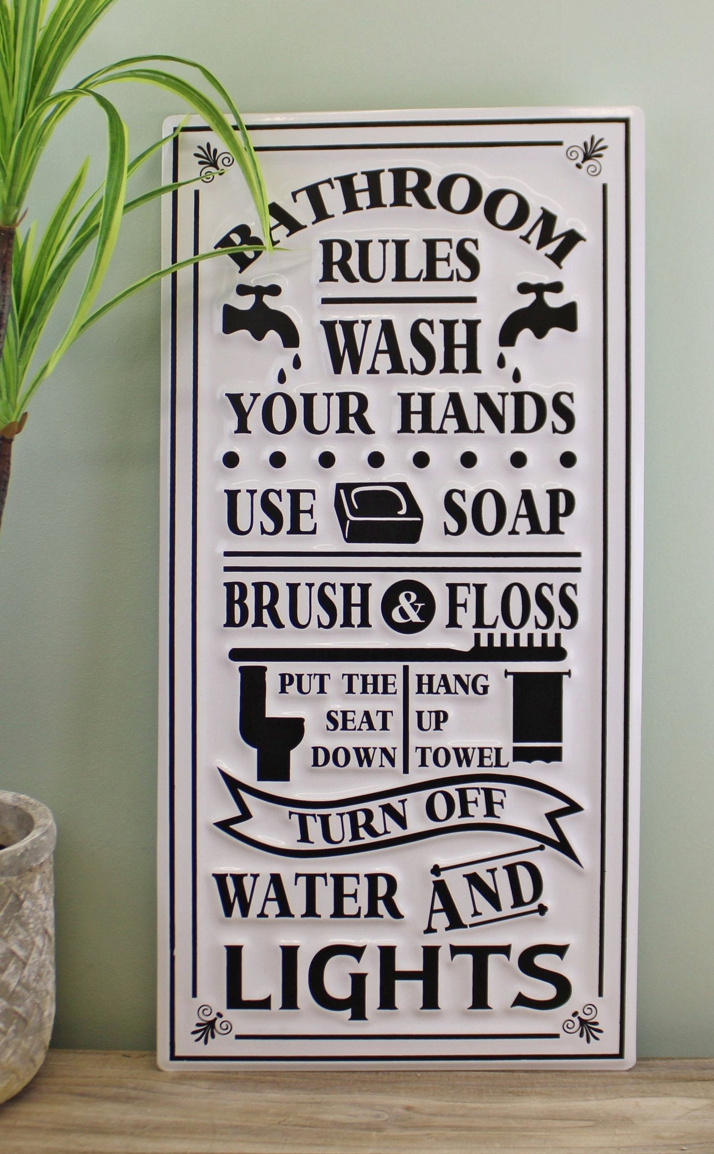 Metal, Wall Hanging Bathroom Rules Plaque, 60x30cm-1