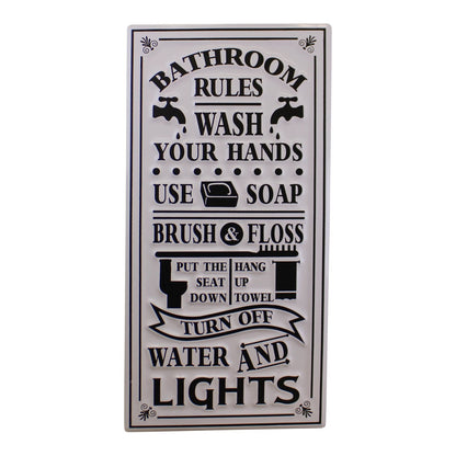 Metal, Wall Hanging Bathroom Rules Plaque, 60x30cm-0