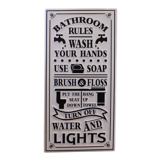 Metal, Wall Hanging Bathroom Rules Plaque, 60x30cm-0