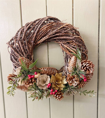 Twisted Pine & Berry Botanical Christmas Wreath 35cm-1