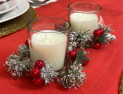 White Set Of 2 Candle Pots With Wreath-1