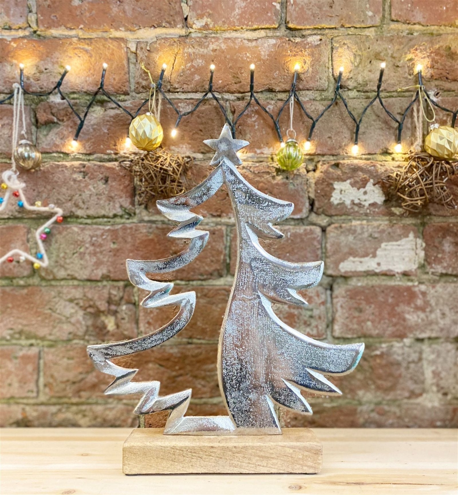 Silver Metal Tree On Wood Base-2