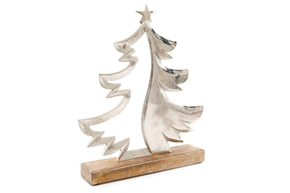 Silver Metal Tree On Wood Base-0