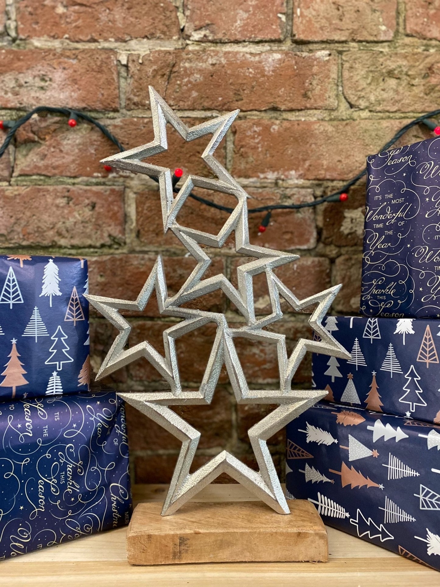 Stars On Wooden Base Ornament 40cm-2