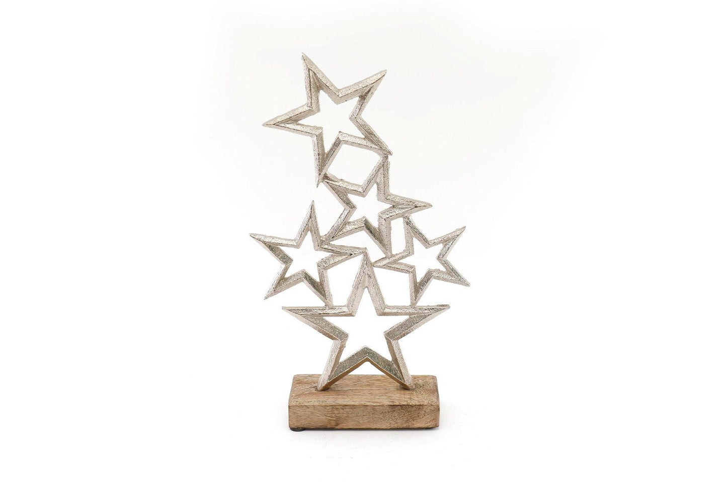 Silver Metal Stars On Wood Plinth-0