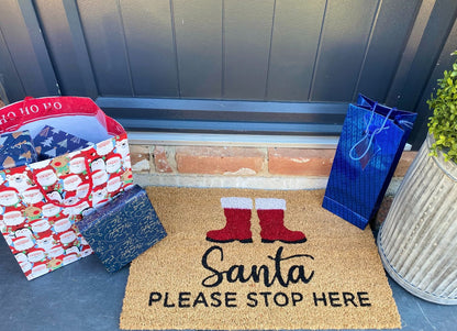 Santa Stop Here Doormat Boots-1