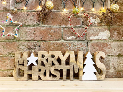 Wooden Carved Merry Christmas Word Ornament-3