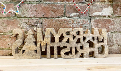 Wooden Carved Merry Christmas Word Ornament-1