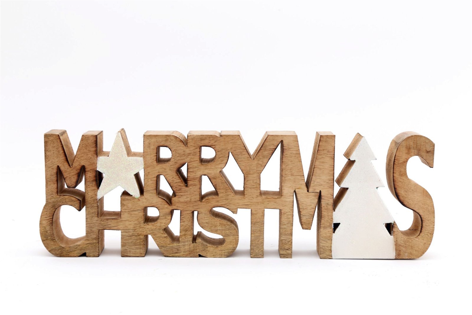 Wooden Carved Merry Christmas Word Ornament-0