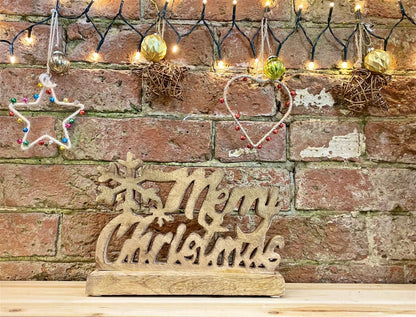 Wood Carved Merry Christmas Script On Base-2