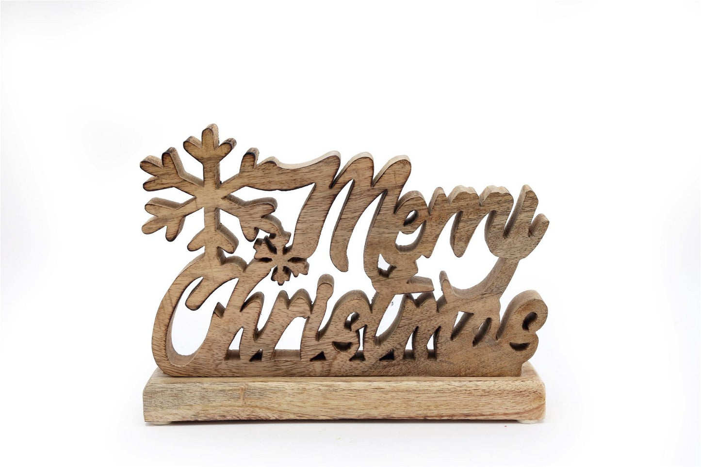 Wood Carved Merry Christmas Script On Base-0