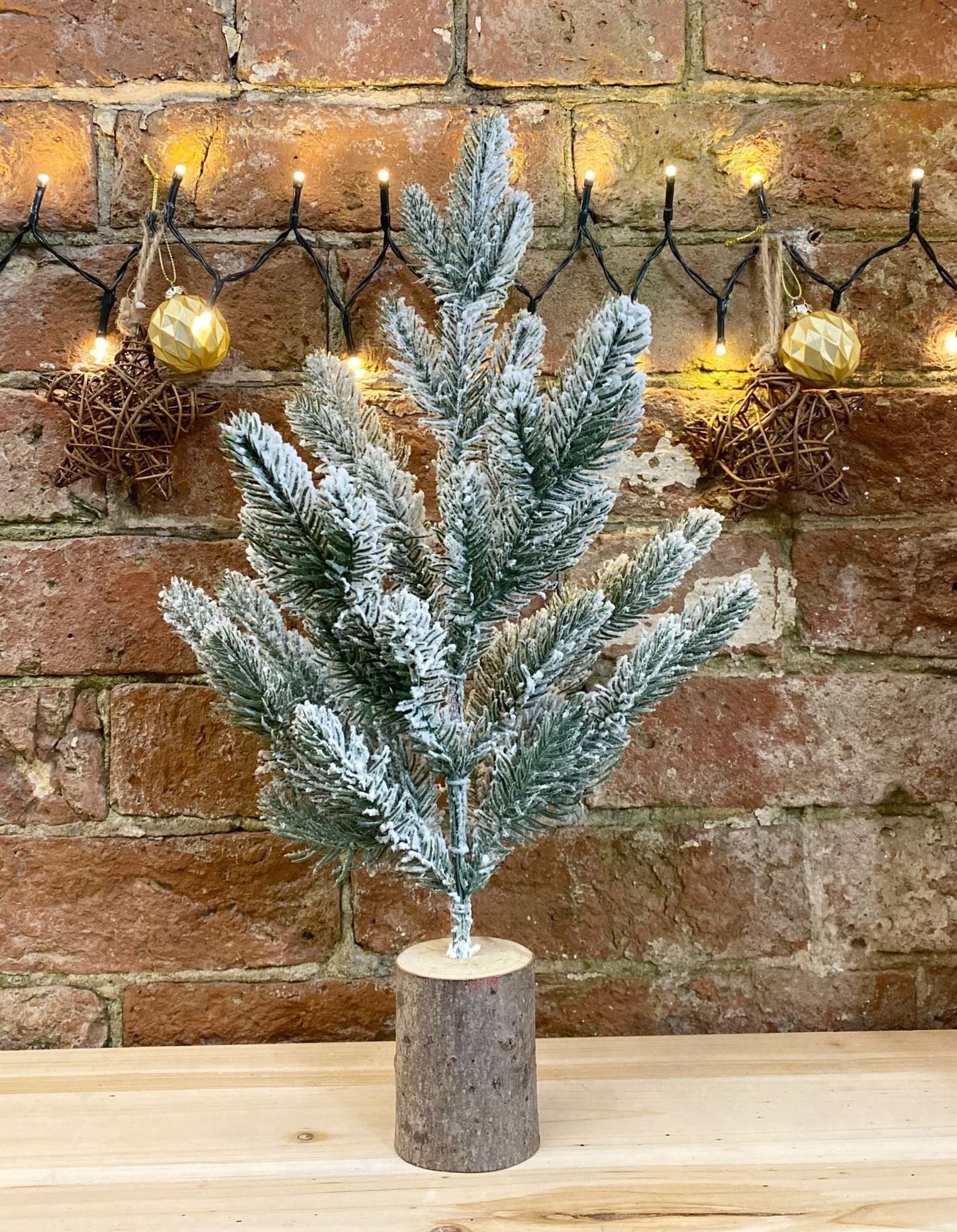 Small Frosted Christmas Tree In Log 43cm-1