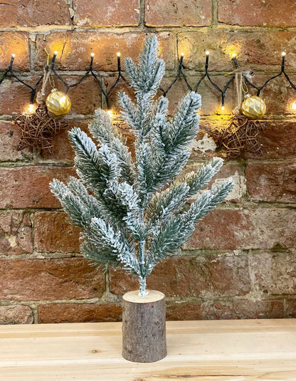 Small Frosted Christmas Tree In Log 43cm-1