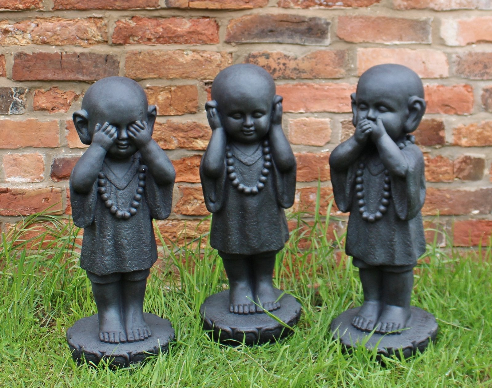 Set Of 3 Stone Effect See No Evil, Hear No Evil, Speak No Evil Monks-1