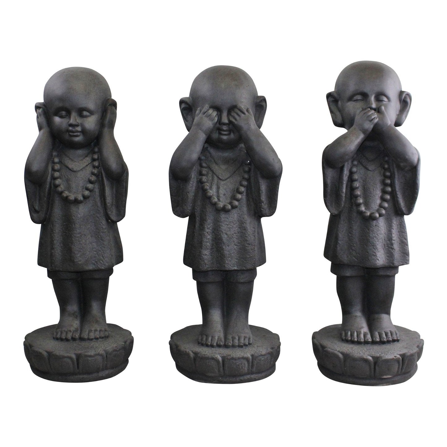 Set Of 3 Stone Effect See No Evil, Hear No Evil, Speak No Evil Monks-0