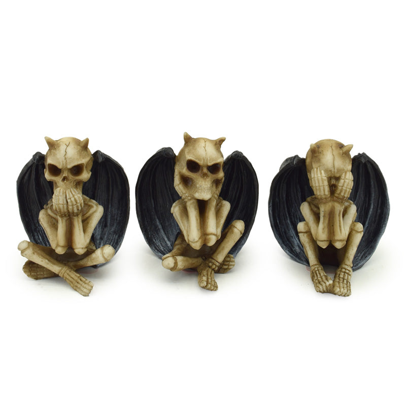 Decorative Set of 3 Ornaments - The Reaper See No Speak No Hear No Evil Winged Demons SK389-0