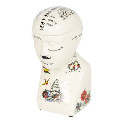 Ceramic Phrenology Head Storage Small-4