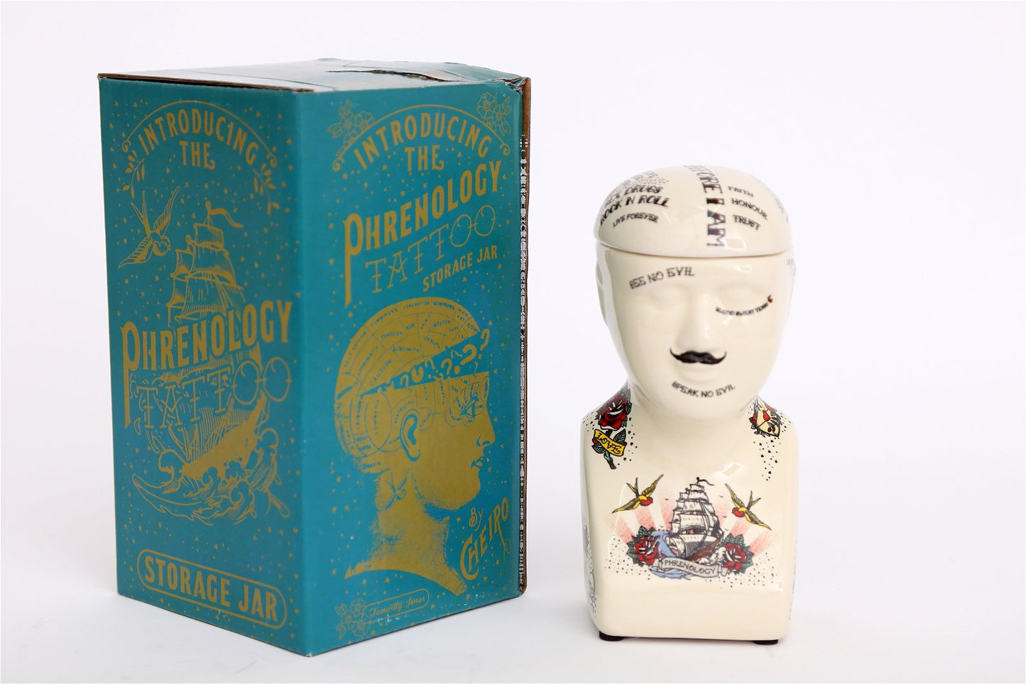 Ceramic Phrenology Head Storage Small-0