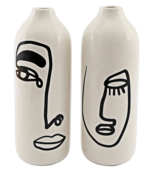 Set of 2 Monochrome Face Ceramic Vases-0