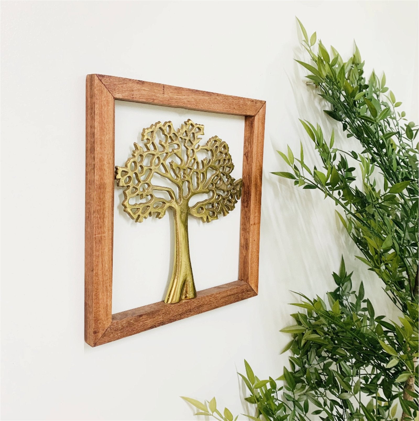 Gold Wall Hanging Tree In Wooden Frame-2