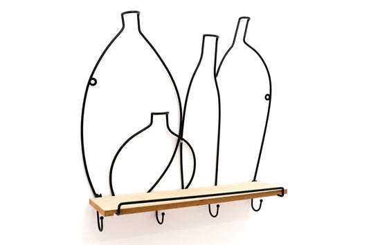 Wire Bottle Design Shelf with 4 Hooks-0