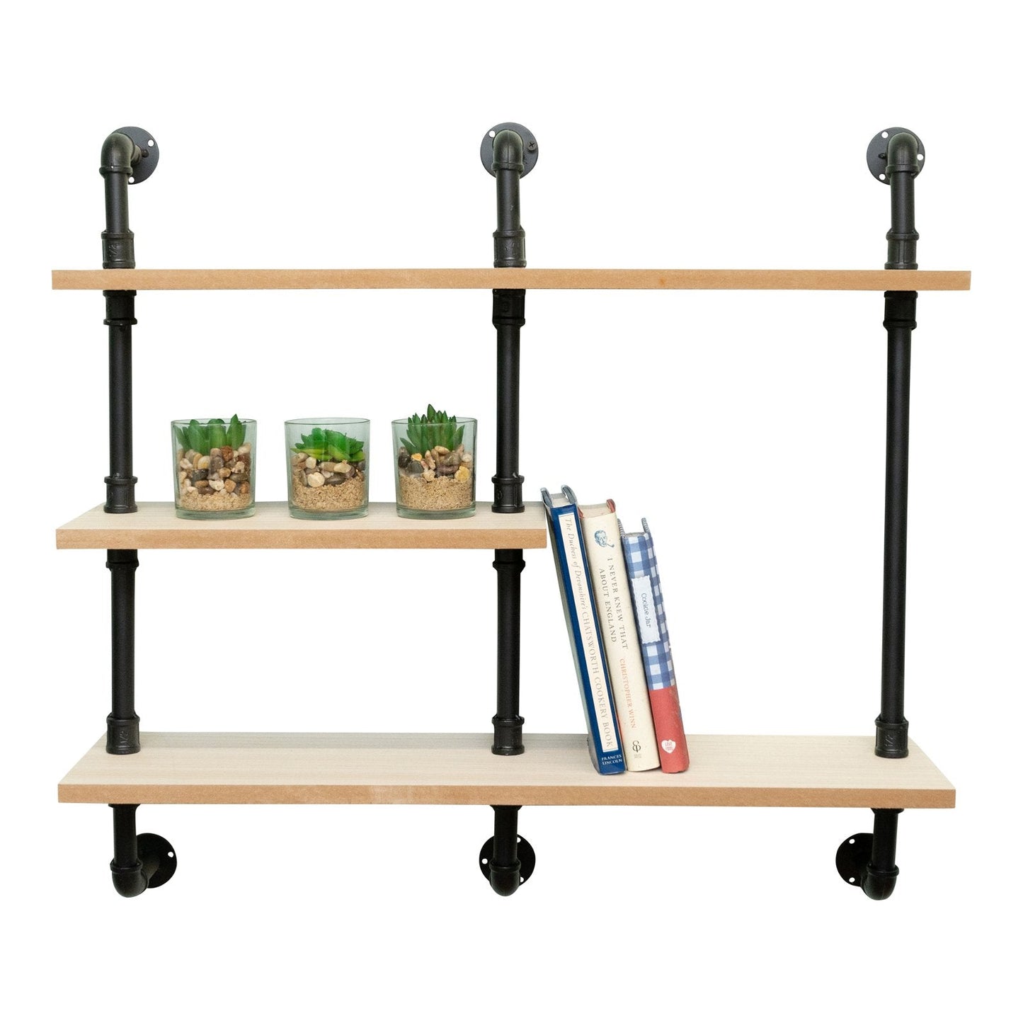 Black Pipe  & Wooden Shelves 70.5cm-2