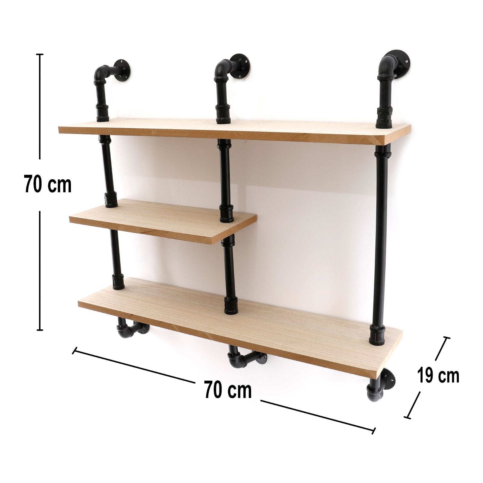 Black Pipe  & Wooden Shelves 70.5cm-1