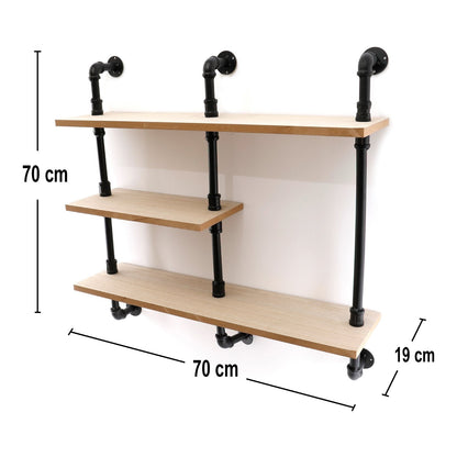 Black Pipe  & Wooden Shelves 70.5cm-1