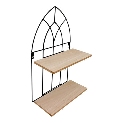 Black Metal Arch with 2 Wooden Shelves-3