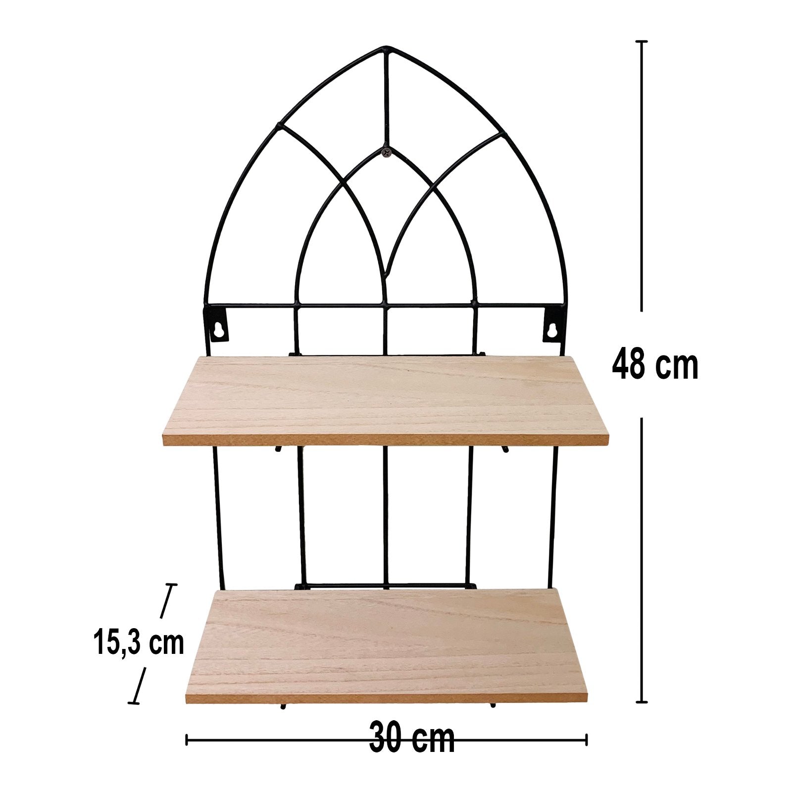 Black Metal Arch with 2 Wooden Shelves-1