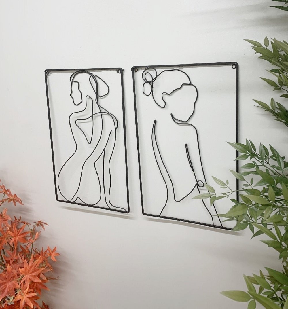 Set of 2 Black Metal Silhouette Wire Wall Decoration-2