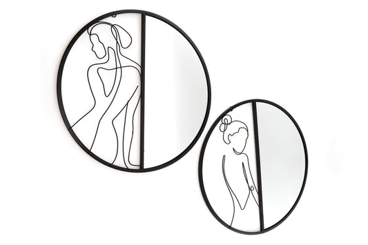 Set of 2 Black Metal Silhouette Wire Deco & Mirror-0