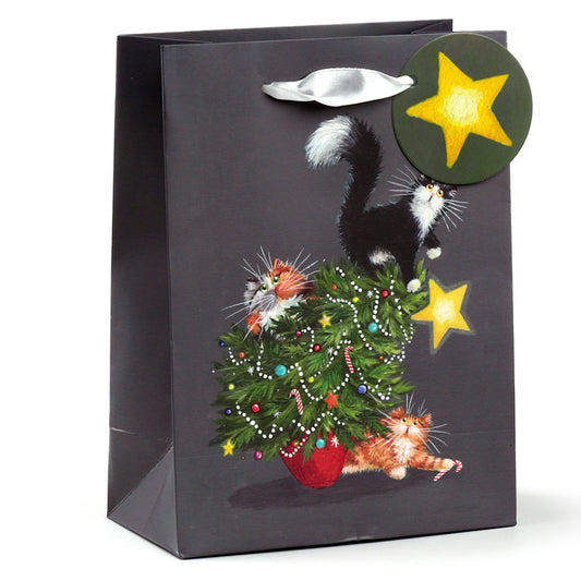 Christmas Gift Bag (Medium) - Kim Haskins Christmas Tree Catastrophe Cats XGBAG98B-0