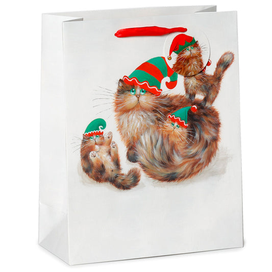 Christmas Gift Bag Large - Kim Haskins Christmas Elves Cats XGBAG99A-0