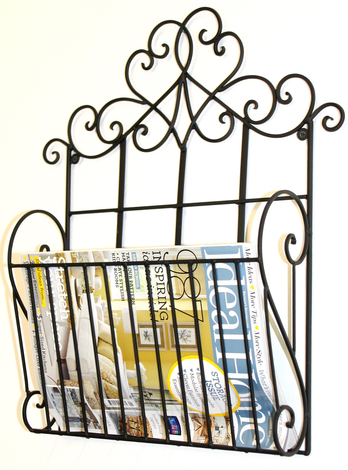 Black Scroll Wall Hanging Single Section Magazine Rack-1