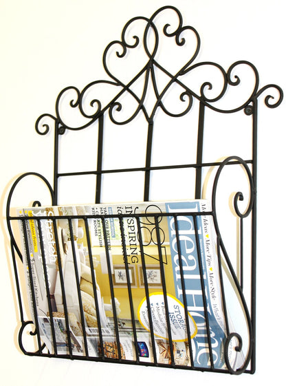 Black Scroll Wall Hanging Single Section Magazine Rack-1