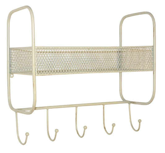 Mesh Wall Shelf With 5 Hooks Cream-0