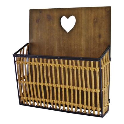 Metal & Wicker Wall Hanging Magazine Rack-3