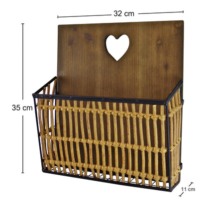 Metal & Wicker Wall Hanging Magazine Rack-1