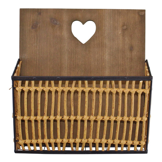 Metal & Wicker Wall Hanging Magazine Rack-0