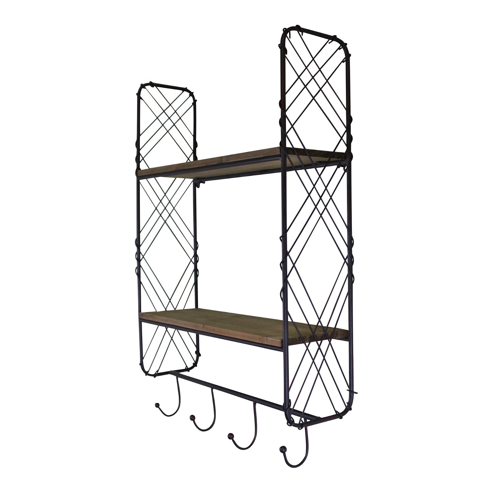 Industrial Style Wall Shelving Unit With Coat Hooks-2