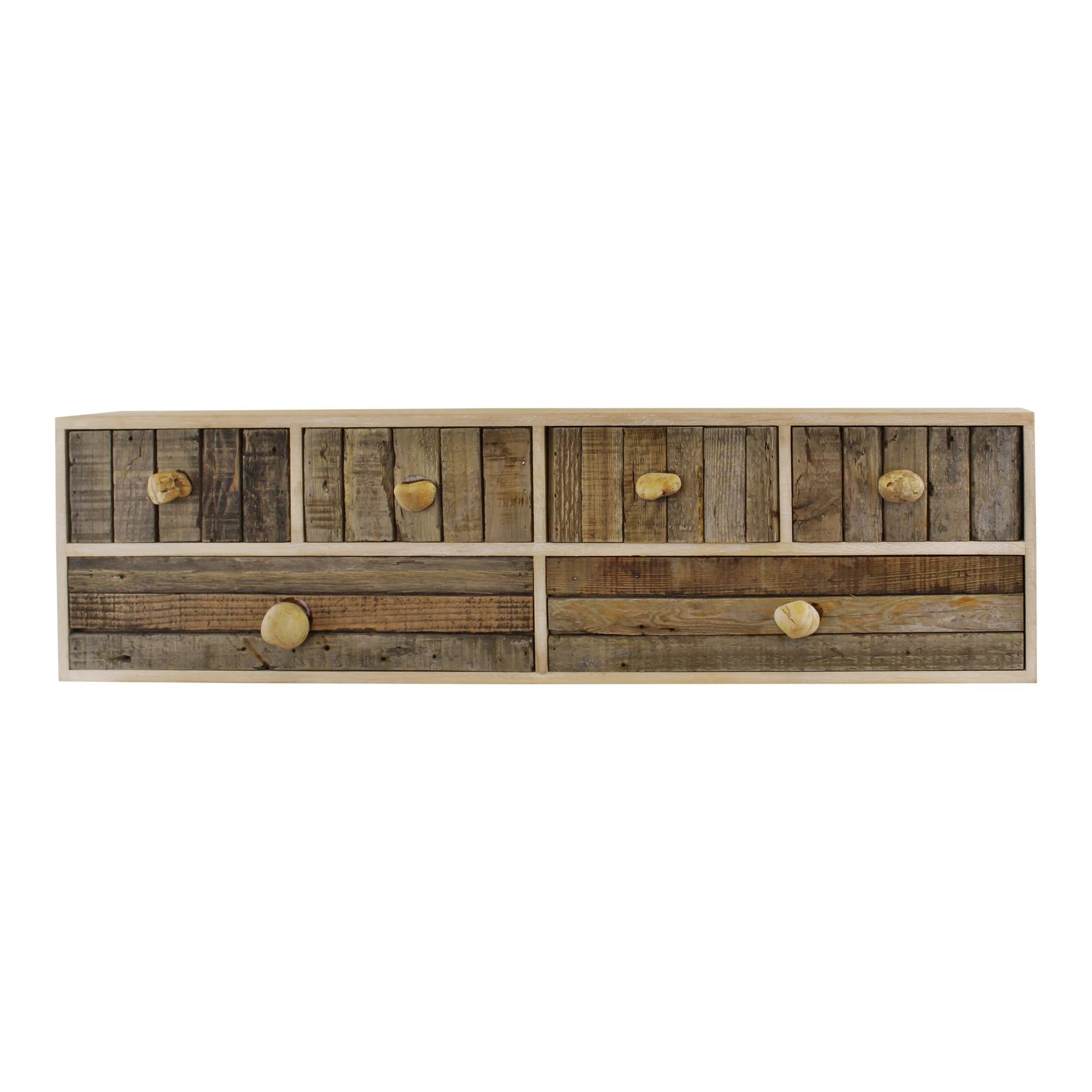 6 Drawer Unit, Driftwood Effect Drawers With Pebble Handles, Freestanding or Wall Mountable-0